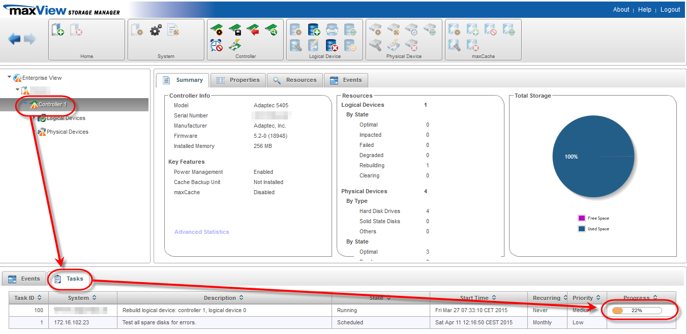 Adaptec-maxView-Rebuild-Progress