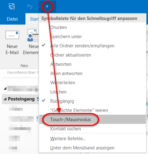 Outlook2016 Symbolleisten für den Schnellzugriff anpassen