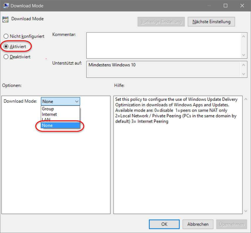 GPO Delivery-Optimization: Download-Mode none